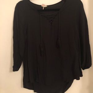 Black, criss-crossed, blouse